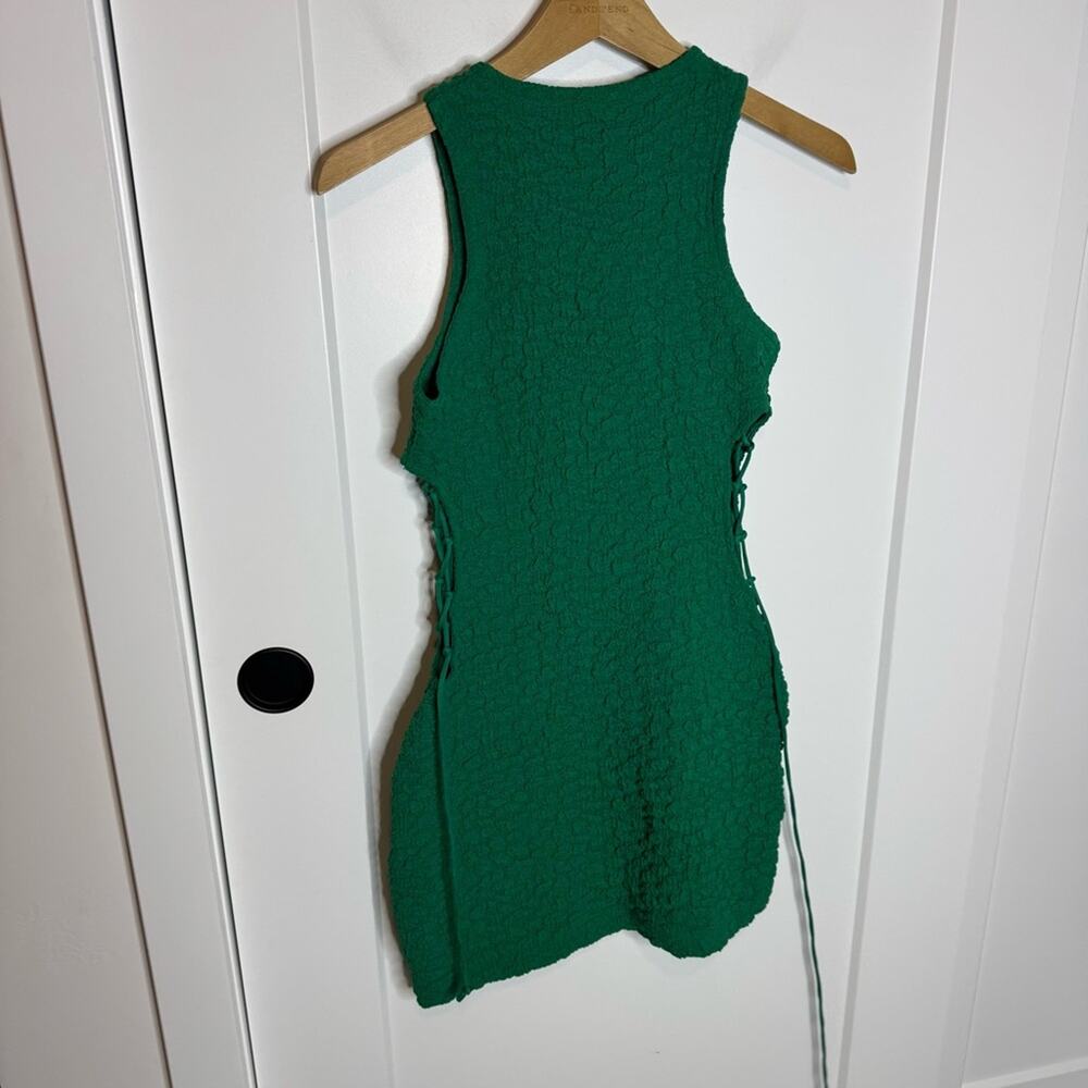 Anthropologie Popcorn Mini Dress Green Stretch Knit Lace Up Sides Size XS - Picture 6 of 7